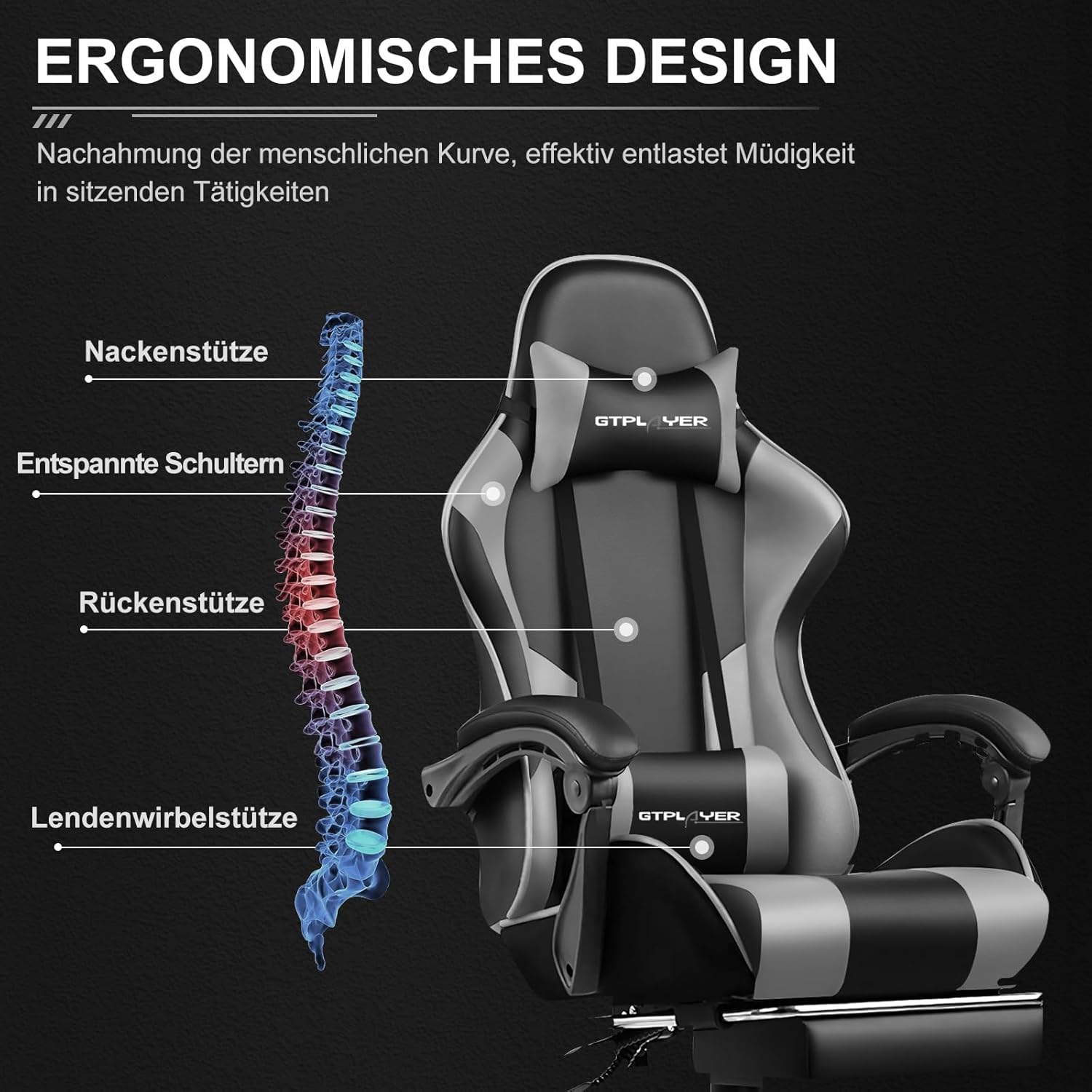 Thumbnail 3 de GTPLAYER Silla Gaming Ergonómica con Masajeador y Reposapiés
