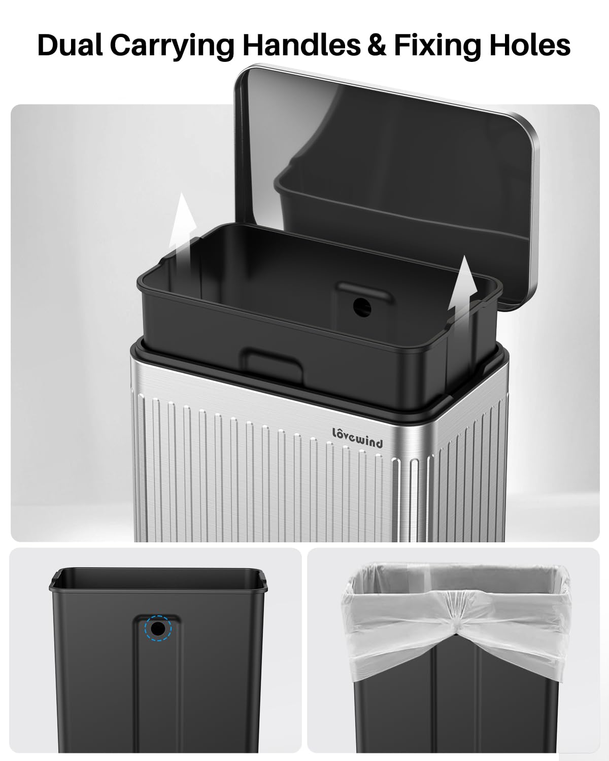 Detalle de Lovewind 60L keukenafvalbak van RVS met pedaal en softclose