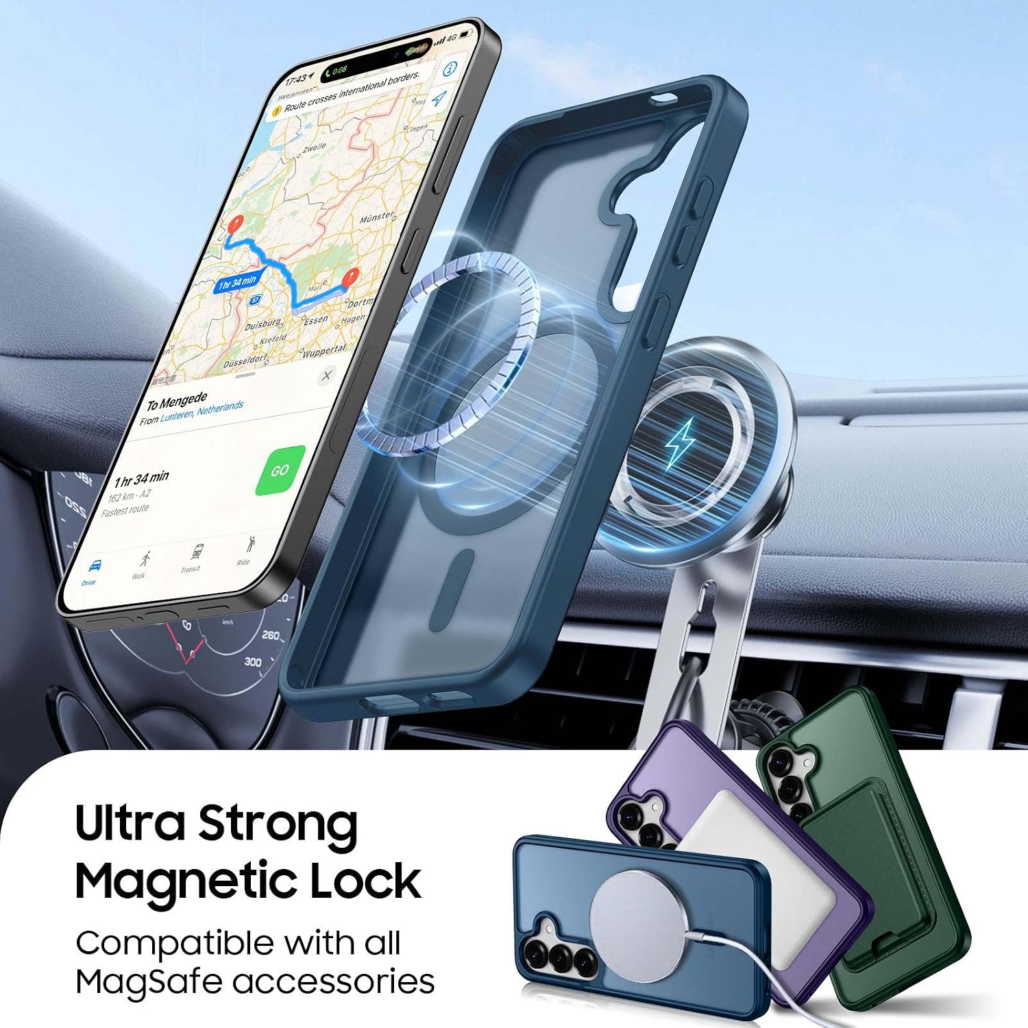 Detalle 2 de Ntwinro Magnetic Case for Galaxy S25 Plus / S24 Plus with Detachable Card Holder, Slim Shockproof Wallet Case (Deep Blue)