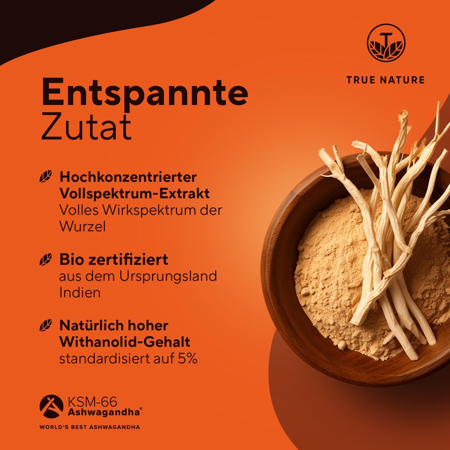 Detalle de TRUE NATURE Bio Ashwagandha KSM-66 600 mg
