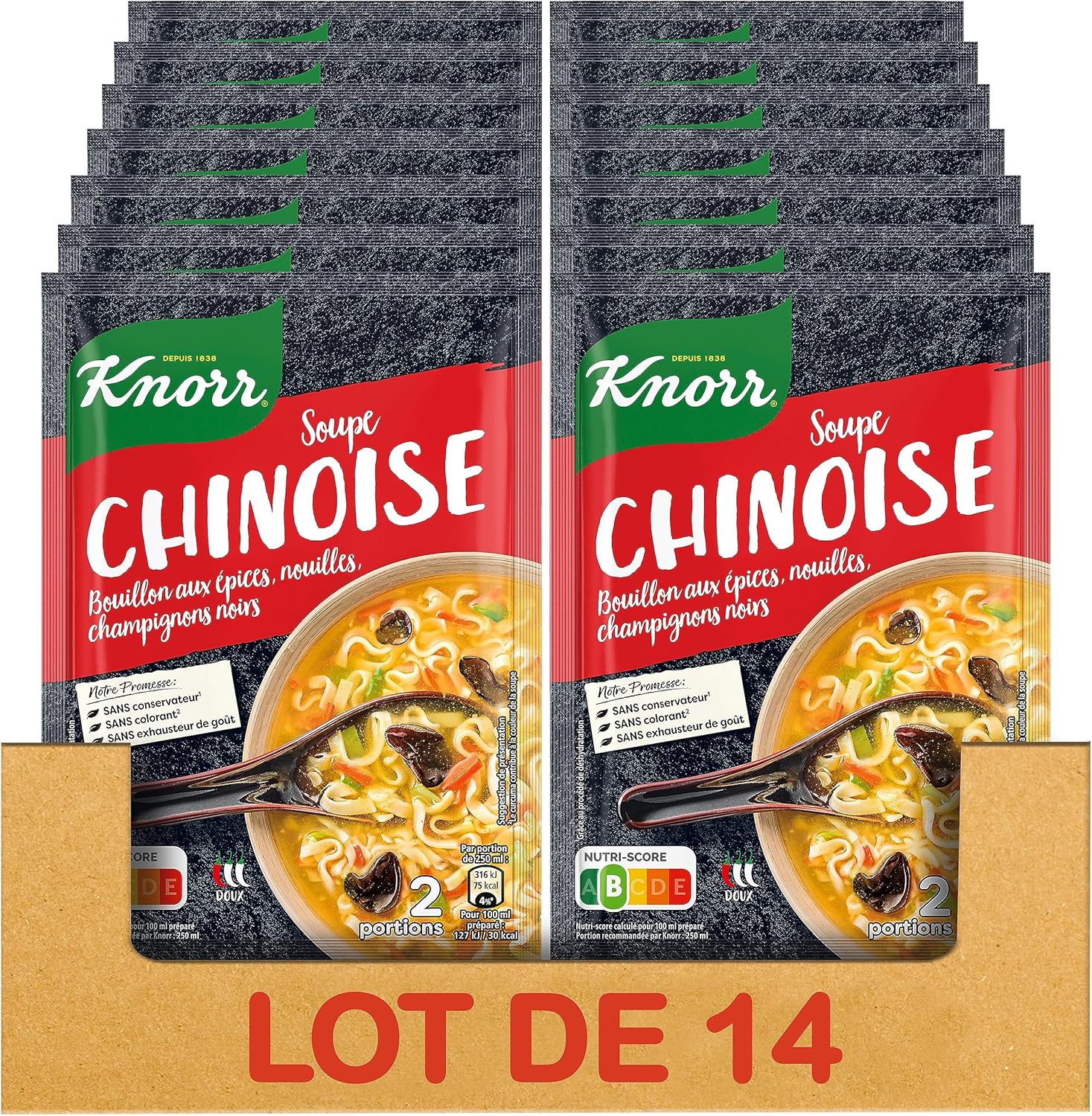 Detalle de Knorr Soupe Déshydratée Chinoise 45g – Lot de 14