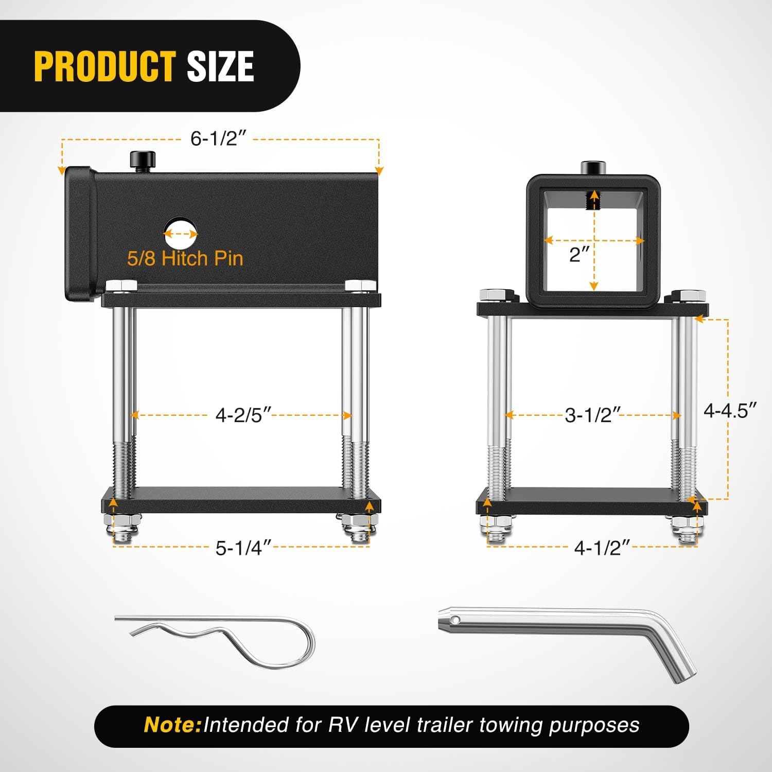 Detalle 2 de Nilight RV Bumper Hitch Receiver (2 in x 2 in) for 4–4.5 in Steel Bumper Beams, 2,000 lbs Capacity, Bolt-On