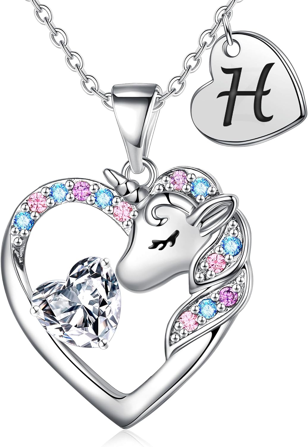 Detalle de TINGN – Collier licorne pour fille, pendentif cœur plaqué or 14 carats