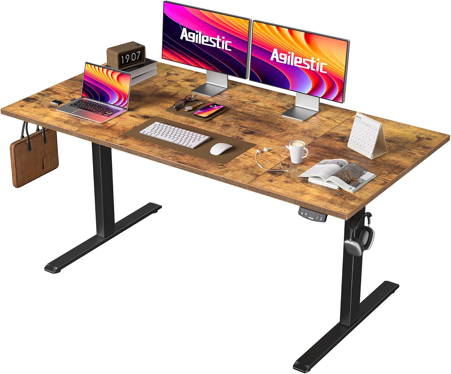 Detalle de Agilestic Height-Adjustable Electric Desk, 160x80 cm: A practical sit-stand workstation for home and office