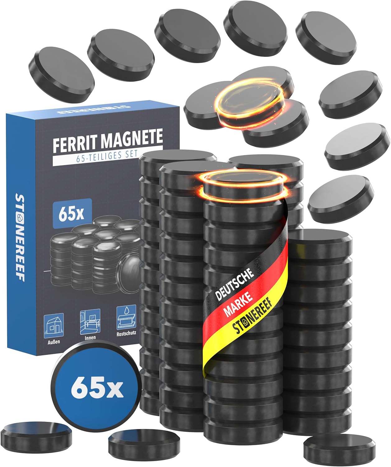 Magnet Set Schwarz 65 Stück Keramik-Ferrit 17,6×4,9 mm