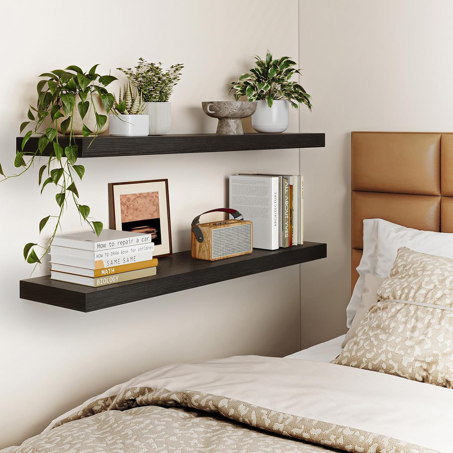 Thumbnail 5 de Fixwal Floating Shelves for Wall (Set of 2) - 35.4" Long Heavy-Duty Black Woodgrain Wall Shelves