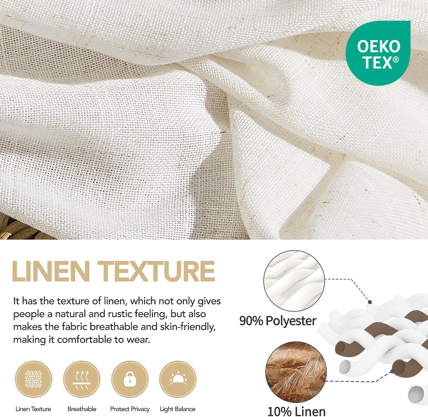 Detalle 2 de Deconovo 55 x 84 Inch Linen Sheer Curtains ๐