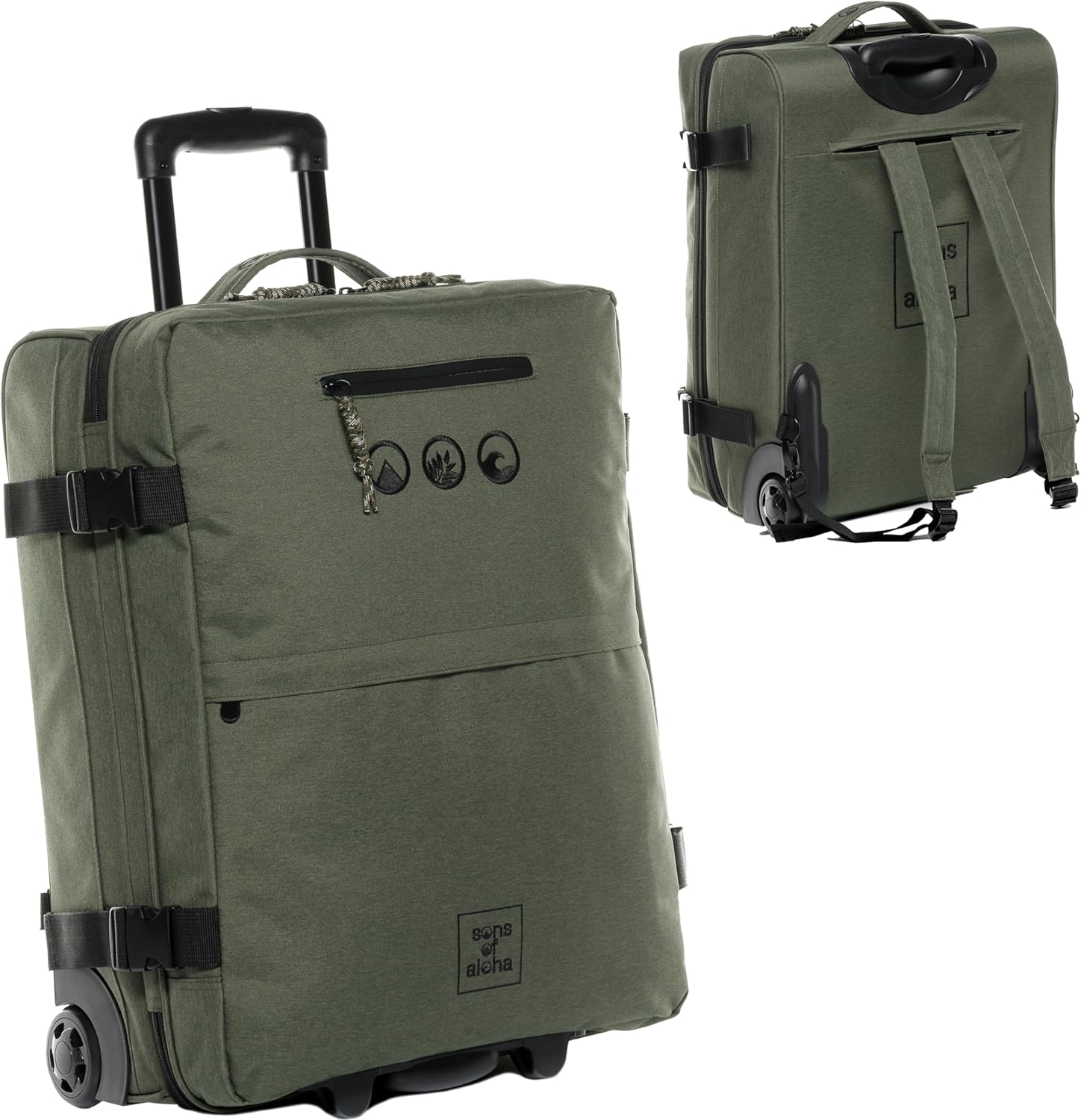 Detalle de SONS OF ALOHA Backpacker Rucksack mit Rollen 3 in 1 – 55 x 40 x 20 cm, grün-Olive