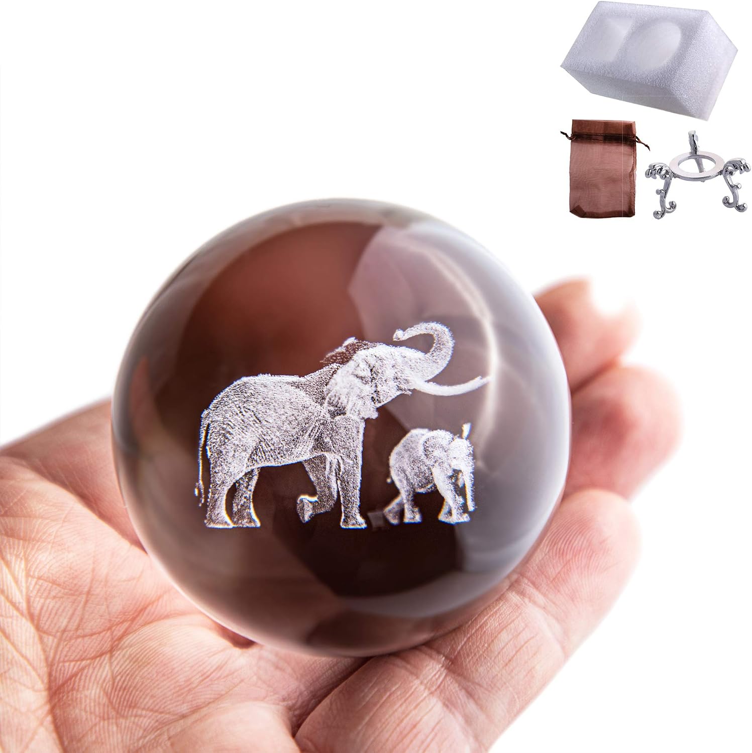 Thumbnail 6 de 60mm 3D Elephant crystal ball paperweight
