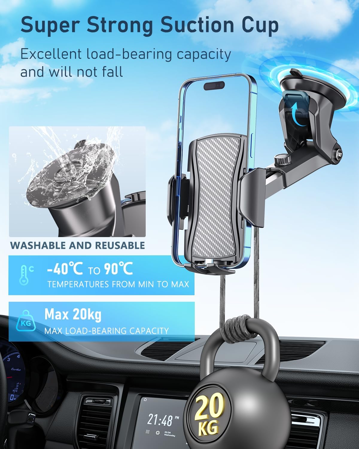 Detalle 2 de Hoppac Porta Cellulare Auto universale per smartphone 4–7"