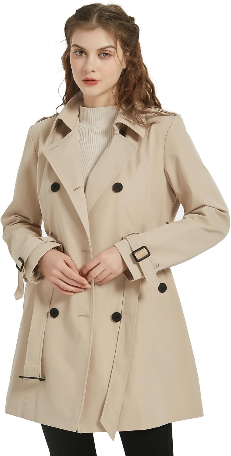 Thumbnail 3 de Wantdo dubbelknäppt trenchcoat för dam – vatten- och vindtät med skärp