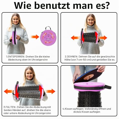 Thumbnail 3 de ALEVMOOM Verbesserter Dickerer Zusammenklappbarer Hocker – Teleskophocker mit Kissen, 50 cm Höhe, 450 kg Tragfähigkeit