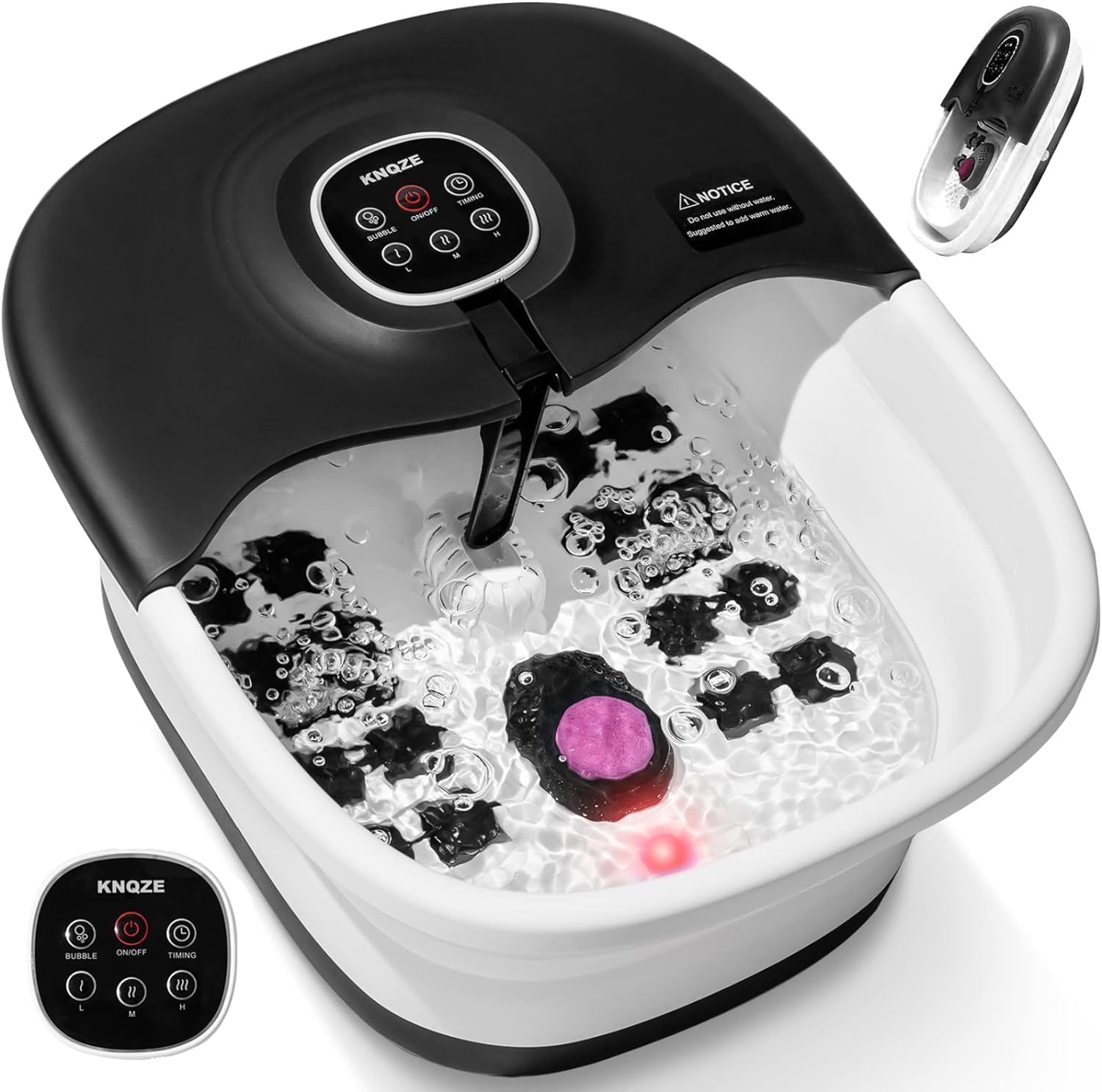 Detalle de KNQZE Foot Spa and Massager with Heater: Heated Soothing Foot Bath with Remote, Pumice Stone & 16 Rollers