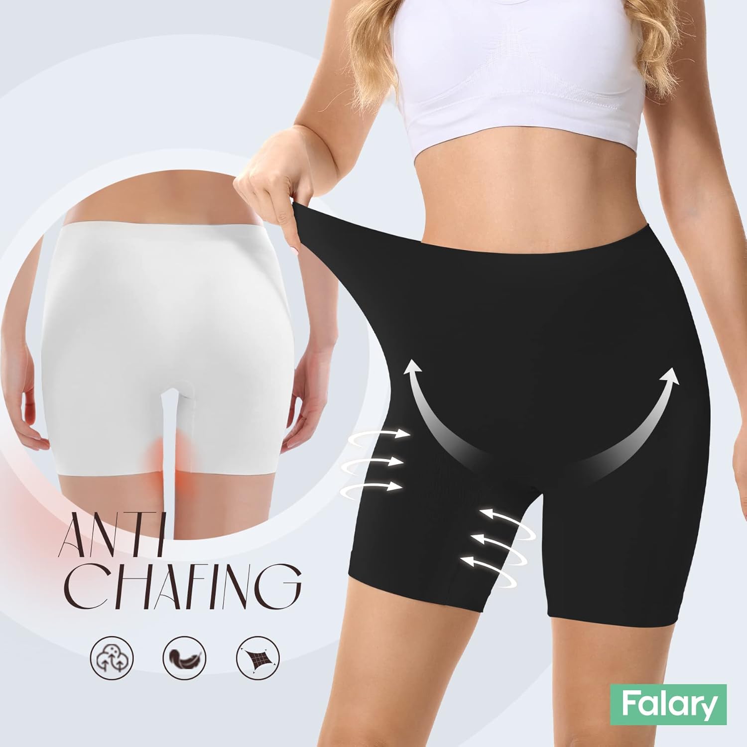 Thumbnail 1 de FALARY Radlerhose Damen – Unterhose, kurze Hose unter Kleid/Rock, Anti-Scheuern, 3er Pack (Weiß/Schwarz/Beige)