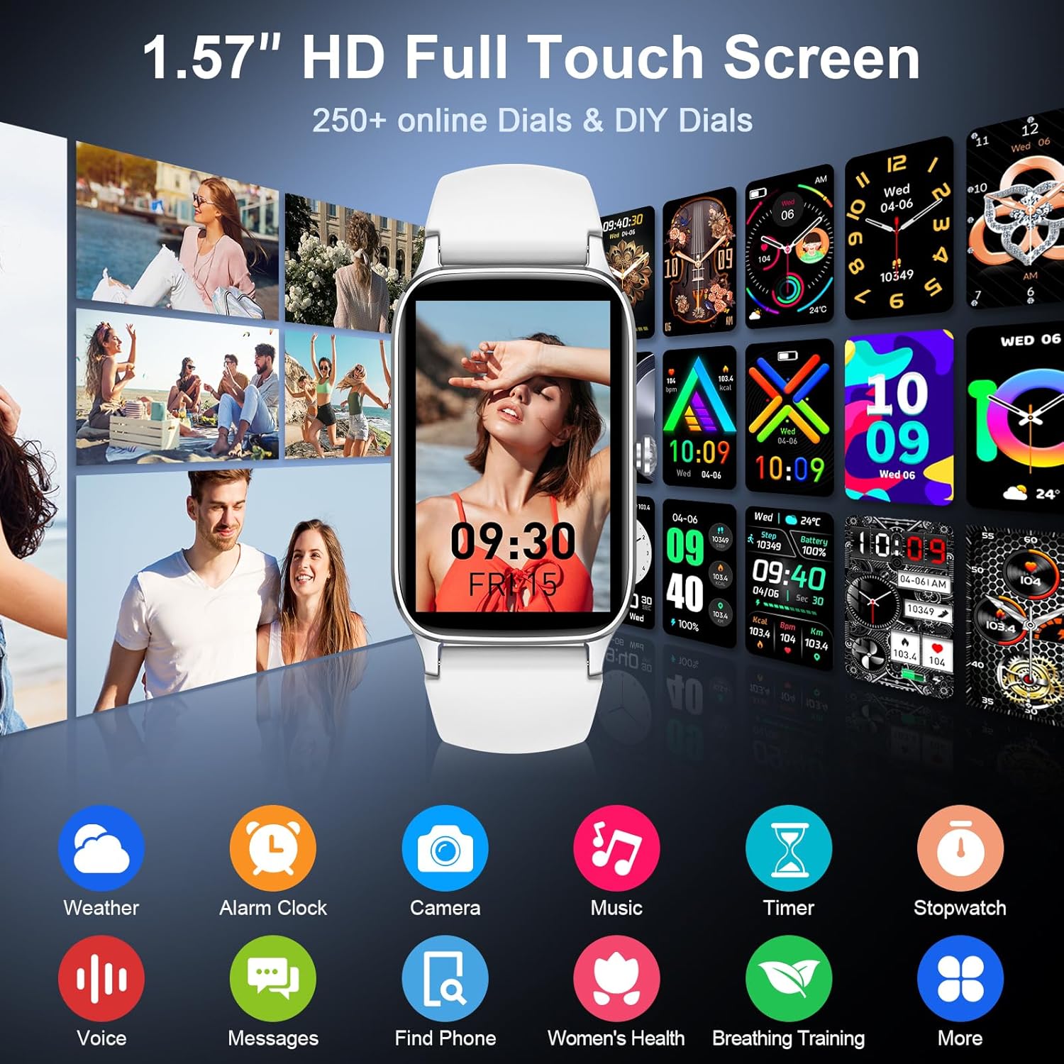 Detalle de Soudorv Smart Watch for Men and Women: 1.57" HD Fitness Tracker with Calls, 110+ Sports Modes and IP68