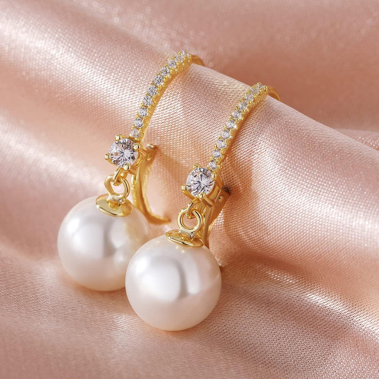 Detalle de jiamiaoi Perlenohrringe aus 925 Silber, 18Kt Weißgold plattiert – mit Perlen (8–10 mm)