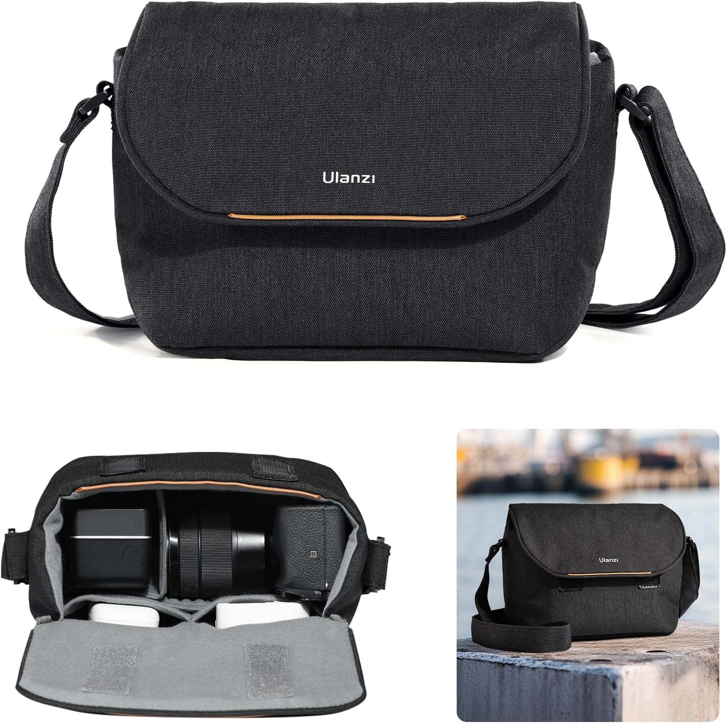 Detalle de ULANZI sacoche pour appareil photo 4 L – bandoulière légère imperméable, noire (SLR/DSLR)