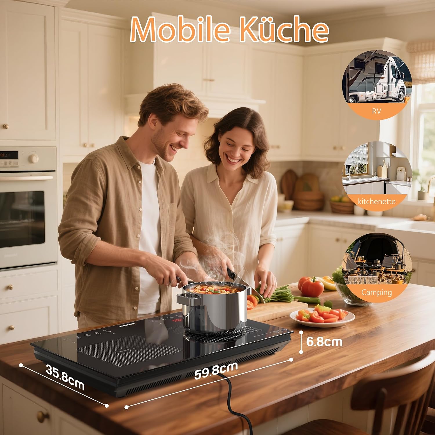 Detalle 2 de Induktionskochfeld 2 Platten (60 cm) 3500 W mit Boost & Touch-Steuerung, 240-Minuten-Timer und Kindersicherung