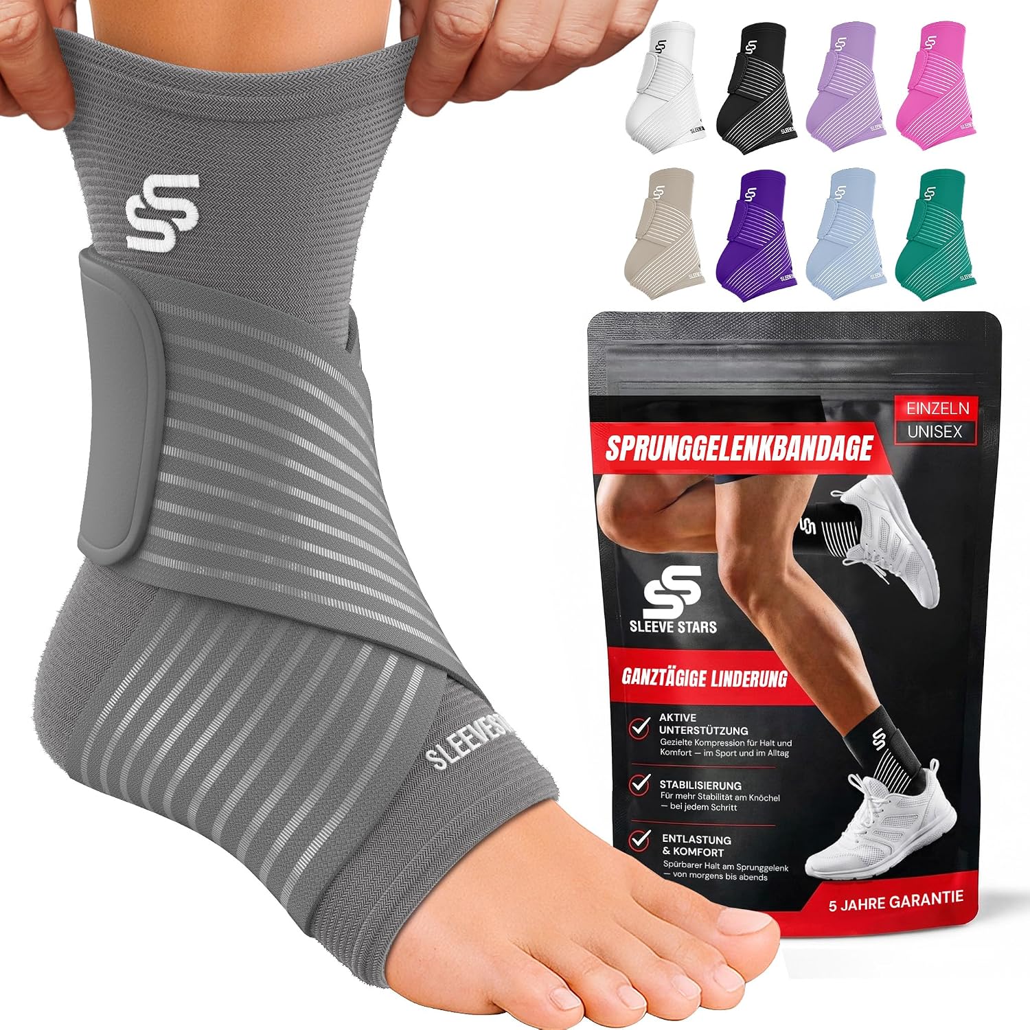 Detalle de Sleeve Stars Sprunggelenkbandage – verstellbare Knöchelbandage gegen Plantarfasziitis, Achillessehnenentzündung und Fußbeschwerden