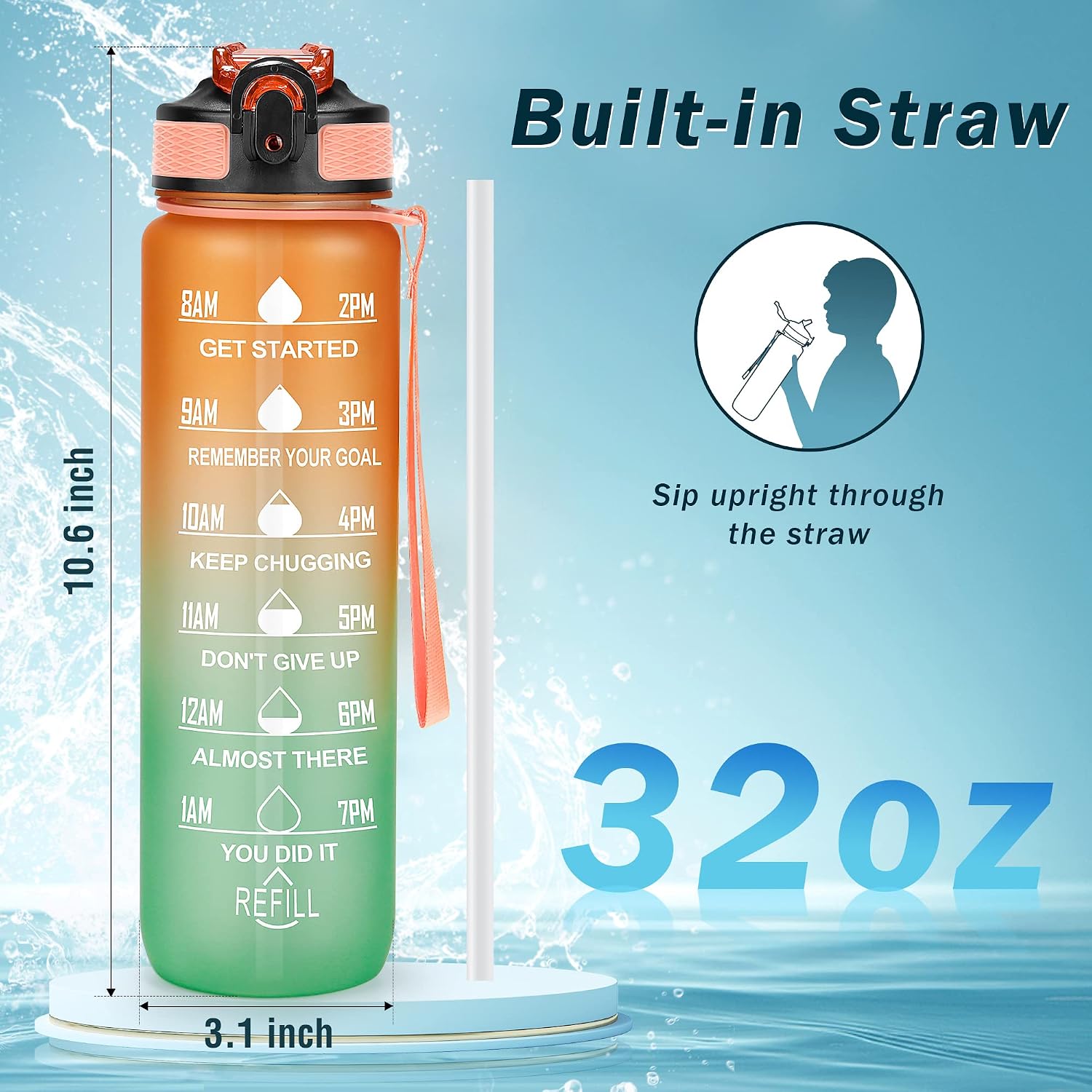 Detalle 2 de YC Kitchen 1 Litre Motivational Water Bottle ๐ฐ