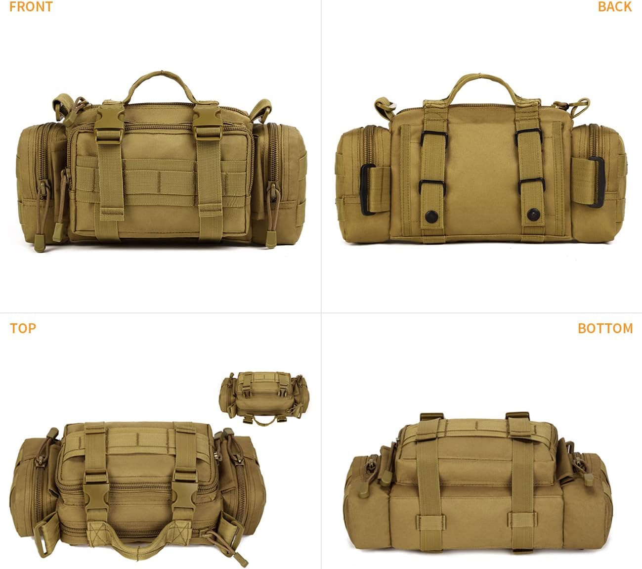 Detalle de Huntvp 3 Way Waist Bag Tactical MOLLE Crossbody Pack (Brown) for Hiking, Camping and More