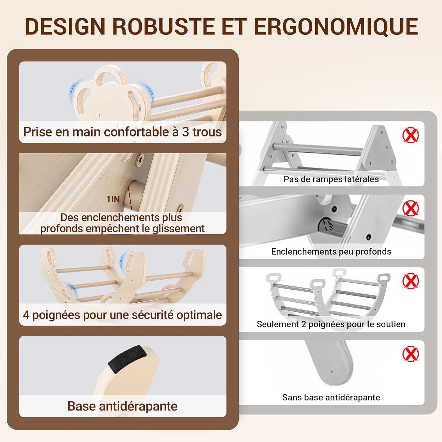 Thumbnail 4 de COSYLAND Triangle d’Escalade Montessori 8-en-1 en Bois – Jeu d’éveil évolutif pour enfants 1–6 ans (Naturel)