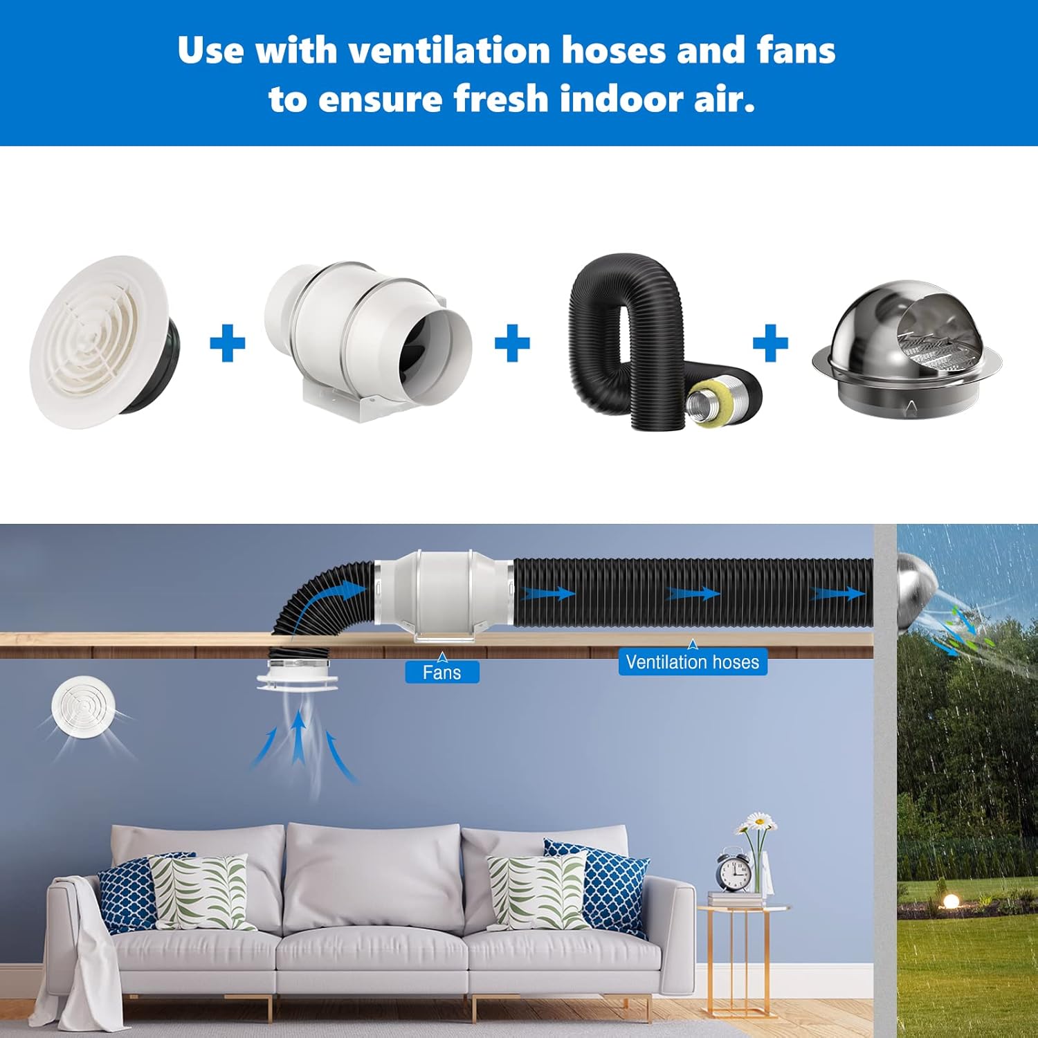 Thumbnail 4 de Hon&Guan 95mm Griglia di Ventilazione Rotonda in Acciaio Inox con Rete Anti Insetti – Protezione e Design