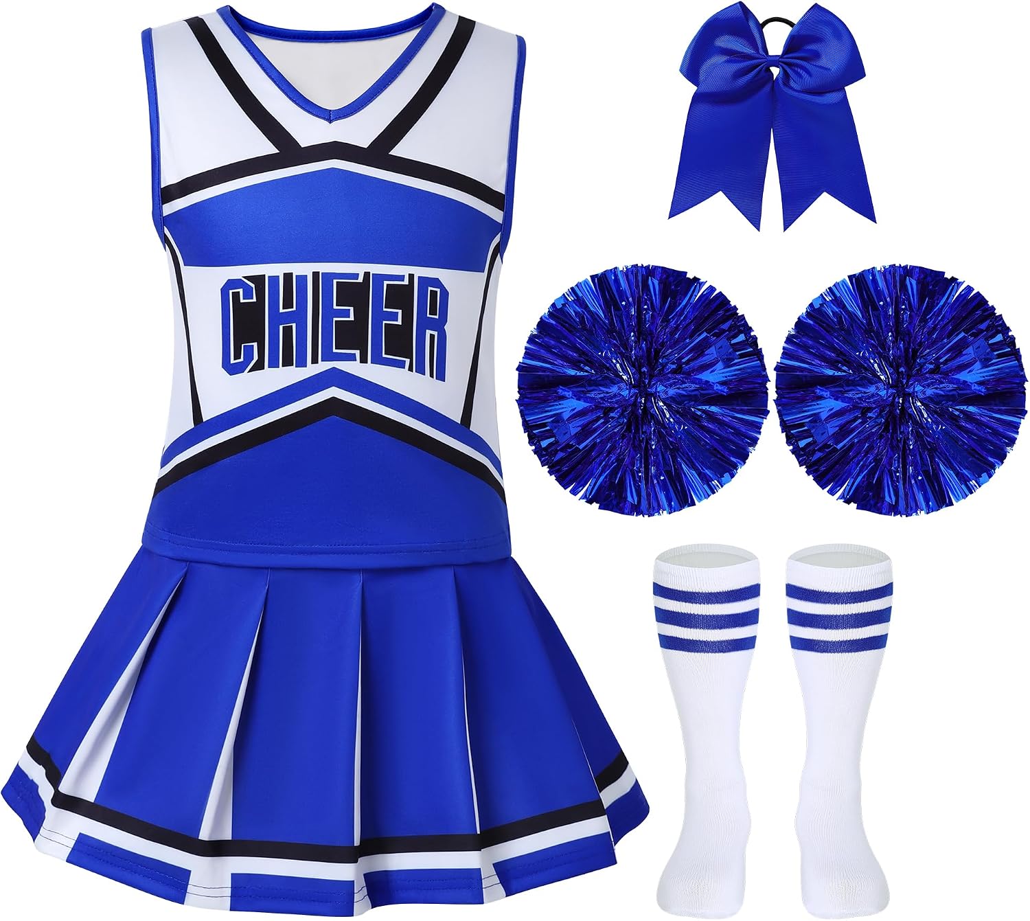 Detalle de WooHand Girls' Cheerleader Costume Set with Pom-Poms and Socks