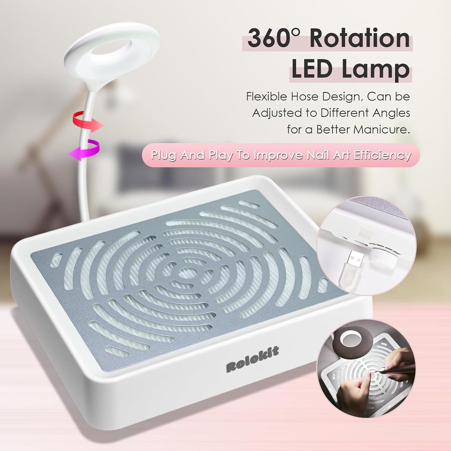 Detalle de Staubabsaugung für Nägel mit Lampe und 50 Einwegfiltern – kompakte Nagelstaubsauger-Lösung für Studio & Zuhause