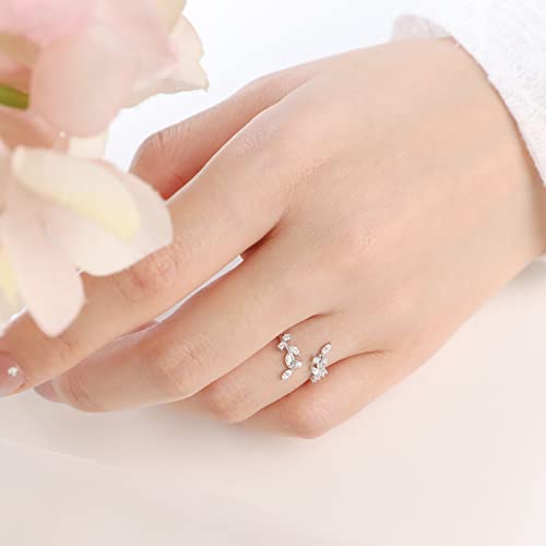 Detalle 1 de Meissa Bague en argent 925 réglable, branche d’olivier et zircones, or rose