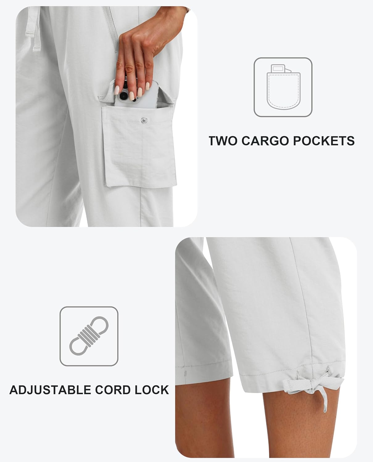 Detalle 1 de MoFiz Pantalon cargo de randonnée femme 3/4 léger respirant à poches zippées