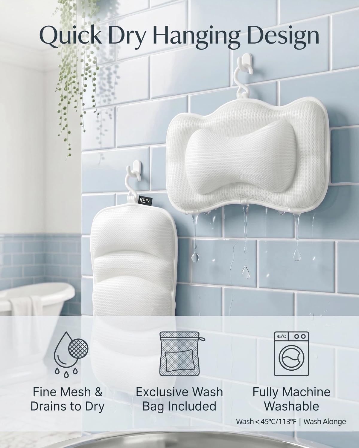 Thumbnail 5 de KEIY Bath Pillows set (2-piece) with 4D air mesh and 8 suction cups – white