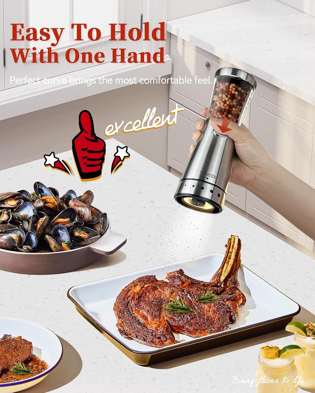 Thumbnail 2 de Electric Salt and Pepper Grinder Set with Storage Base (Stainless Steel, Rechargeable, Adjustable Coarseness)