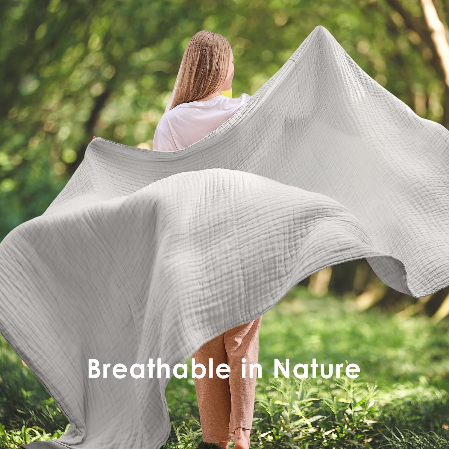 Thumbnail 4 de EMME Muslin Blankets for Adults: Light Grey Twin XL 66" x 90" Breathable Gauze Throw Blanket