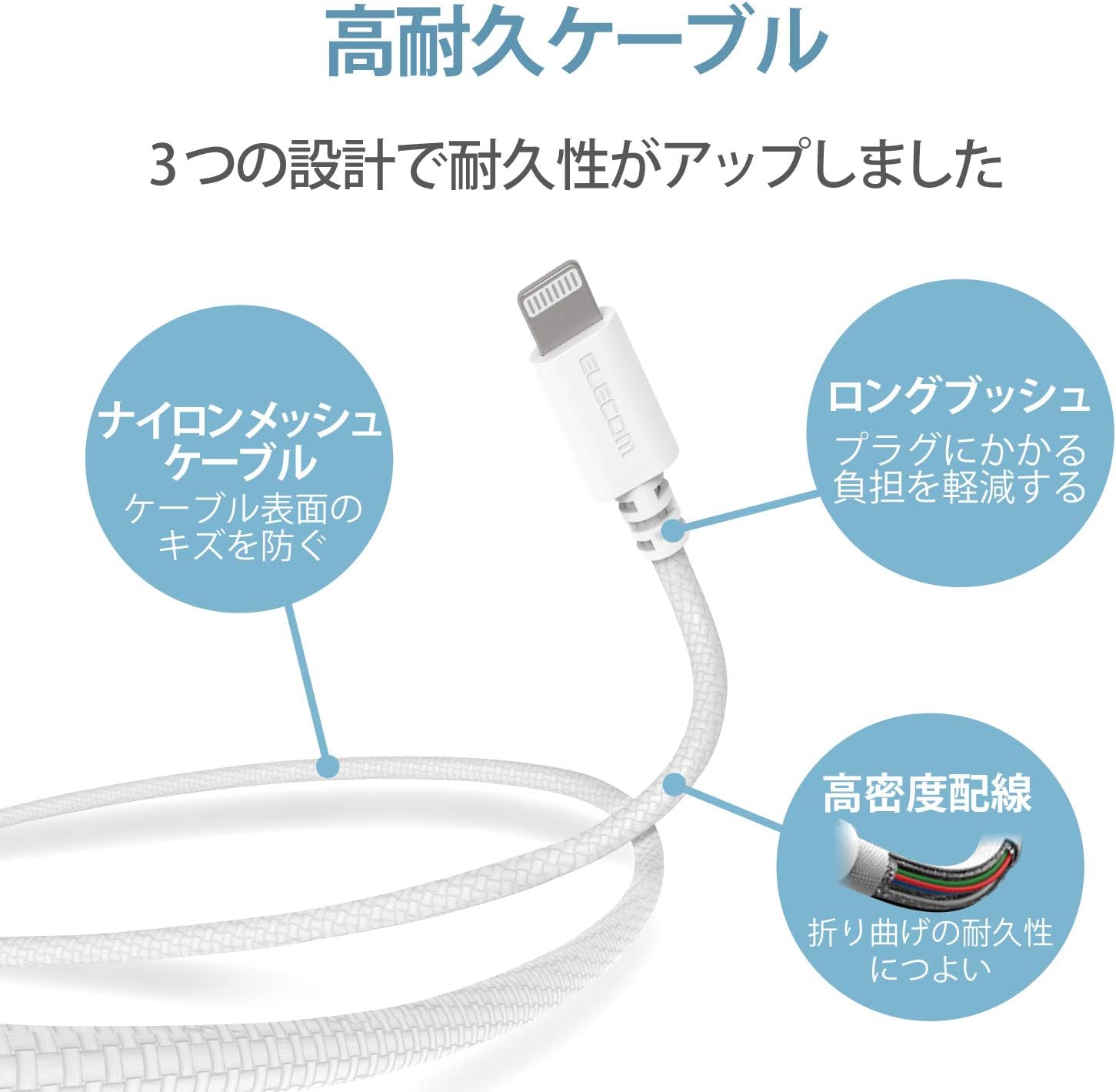 Detalle de エレコム MPA-FUALS20WH Lightningケーブル 2m・高耐久・Apple認証品