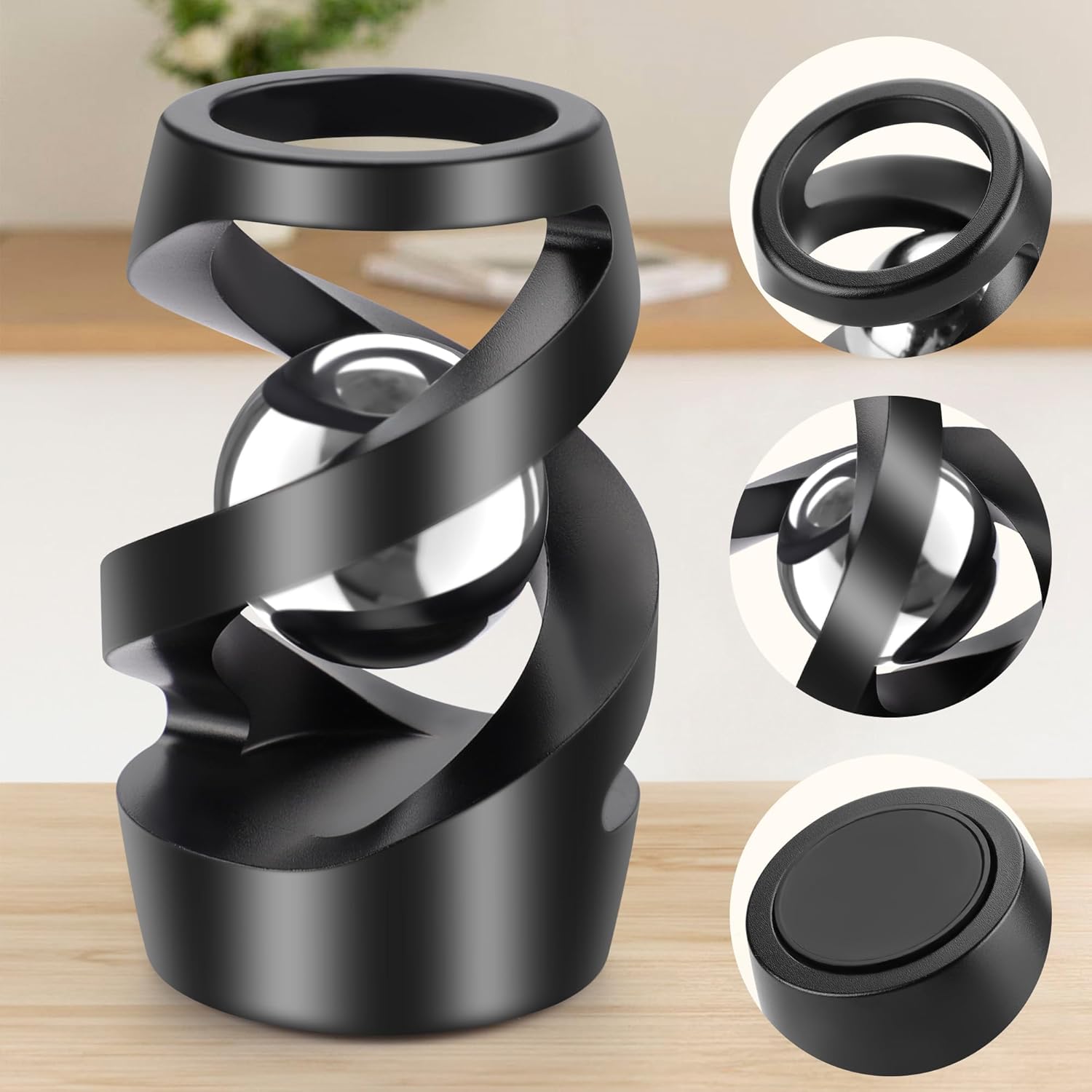 Detalle de Upgraded Kinetic Desk Toys Kinetic Spinning Desk Toy (Black Silver) — Metal Alloy Fidget for Office & Focus