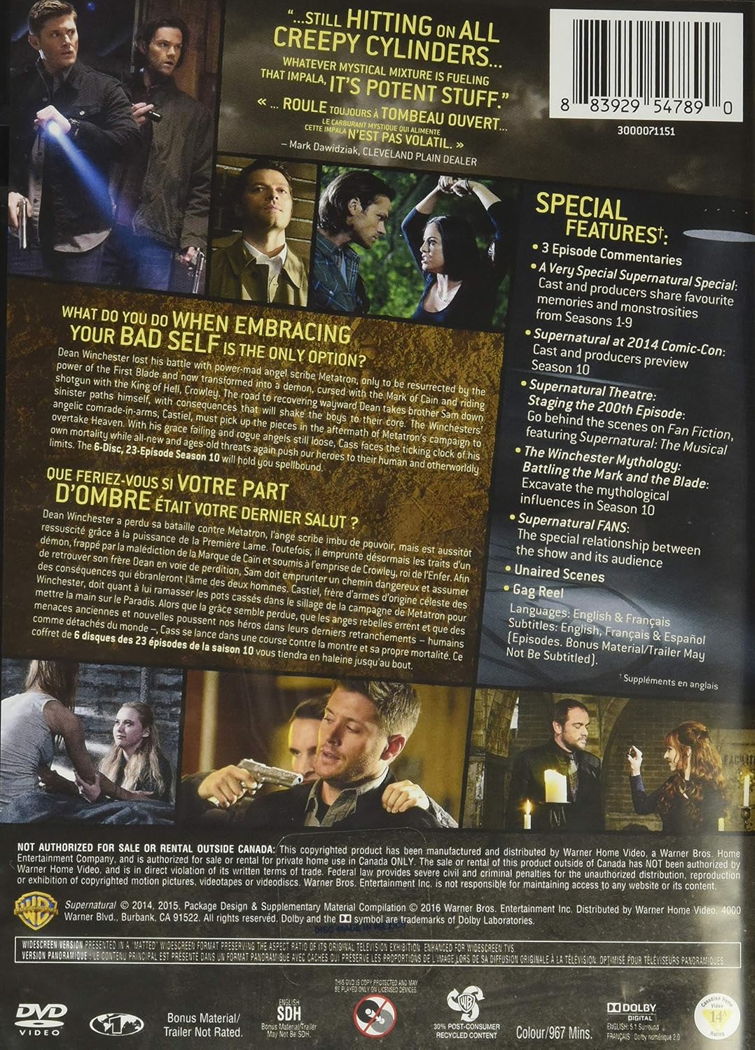 Detalle 2 de Warner Bros. Supernatural: The Complete Tenth Season DVD, 6-Disc Set