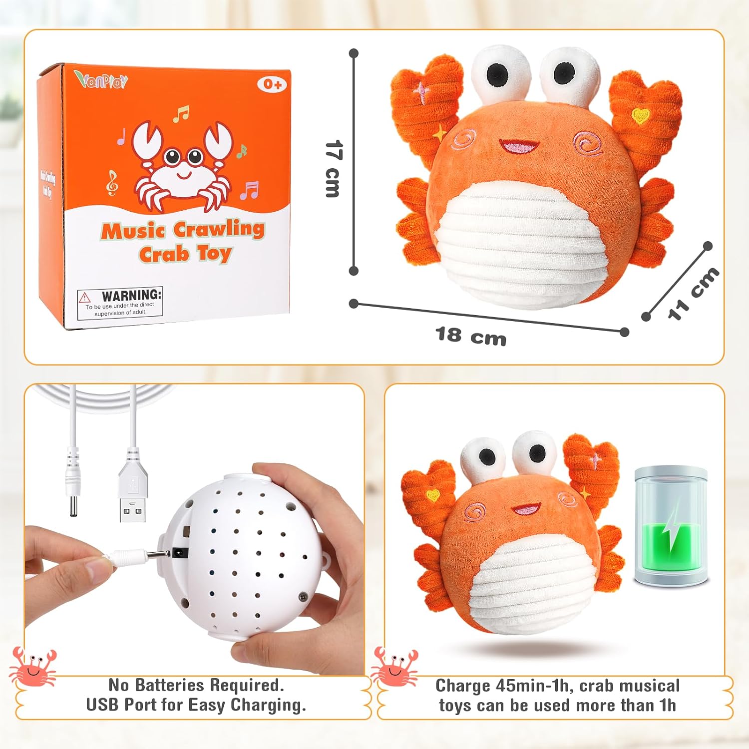 Thumbnail 6 de Vanplay Crawling Crab Toy — Sensory Plush for Babies 6–12 Months