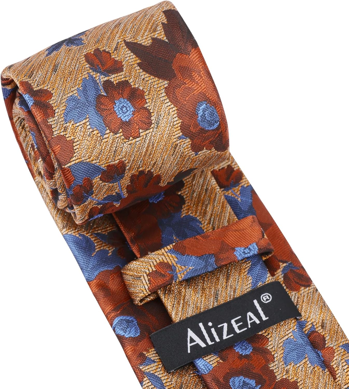 Detalle 2 de Alizeal Flower Pattern Tie and Pocket Square Set – 100% Polyester, Floral Design for Weddings and Parties