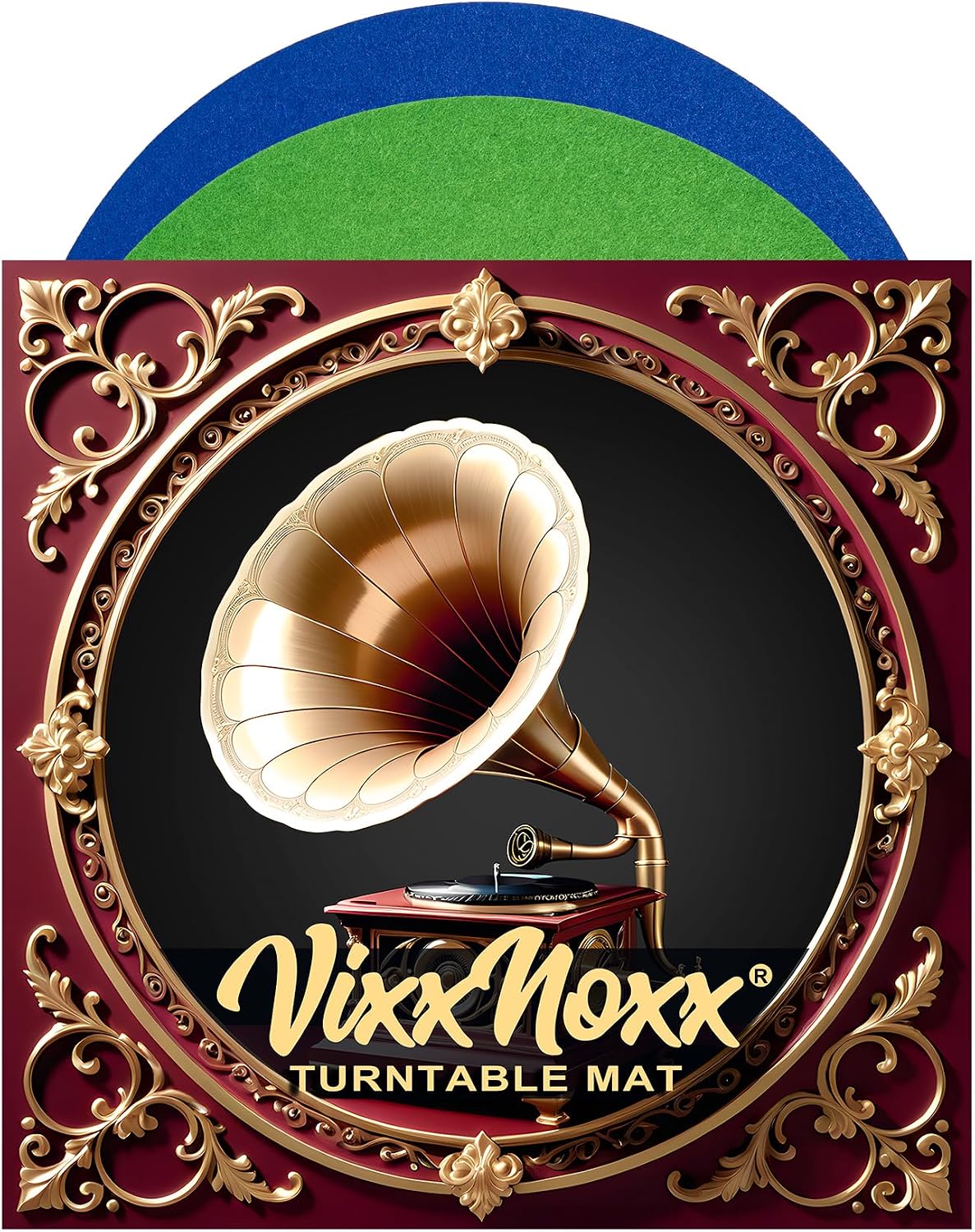 Thumbnail 1 de VixxNoxx LSJ-XGB2 Wool Turntable Slipmat, 2-Pack, 30cm, Green & Navy Blue