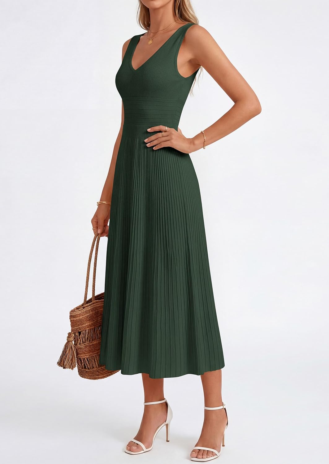Thumbnail 2 de PRETTYGARDEN Summer Dresses for Women 2026 – Sleeveless V-Neck Pleated Midi Dress