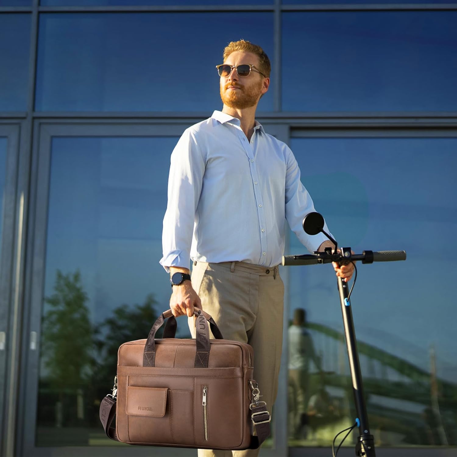 Thumbnail 2 de BAGZY 14 Pollici Ventiquattrore in pelle genuina da uomo per PC fino a 14