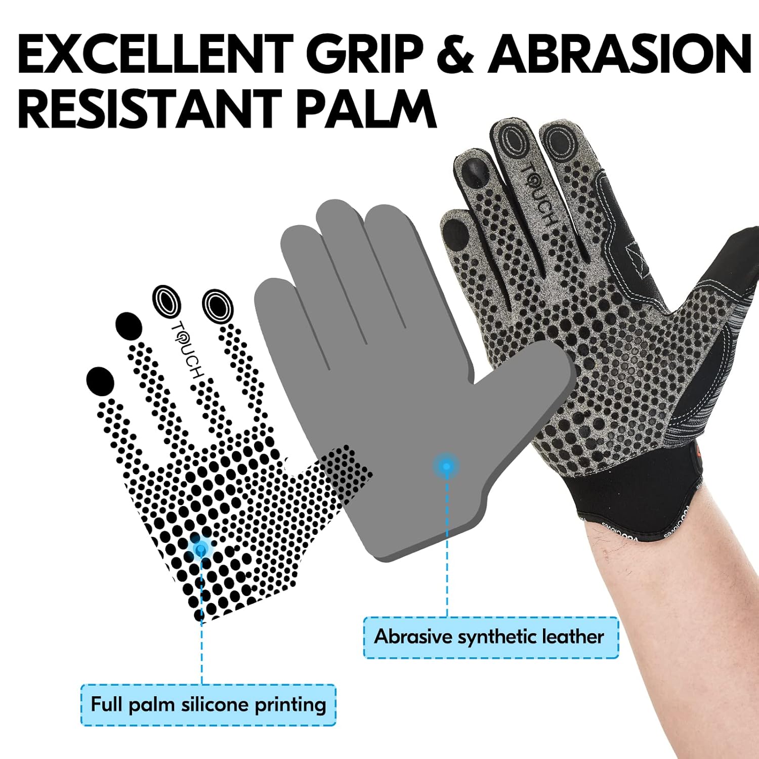 Thumbnail 1 de Vgo... Guanti da lavoro uomo in pelle touchscreen con silicone antischiocco (Tg 10/XL), grigio, 1 paio