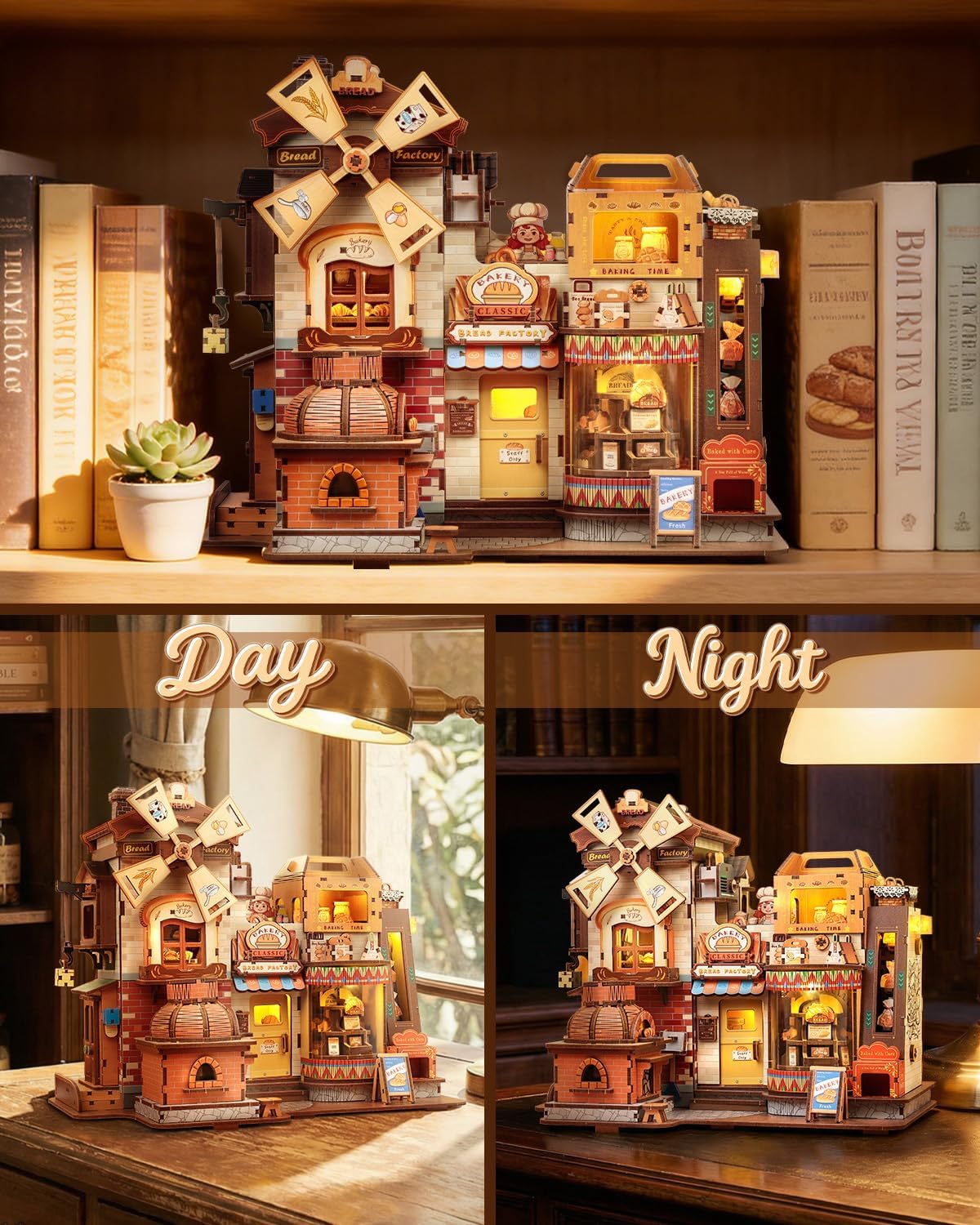 Thumbnail 3 de CUTEBEE 3D Holz Modellbau-Set Spieluhr mit LED, Musik & Rauchnebel (Typ-C, drehbares Display) – Brotfabrik