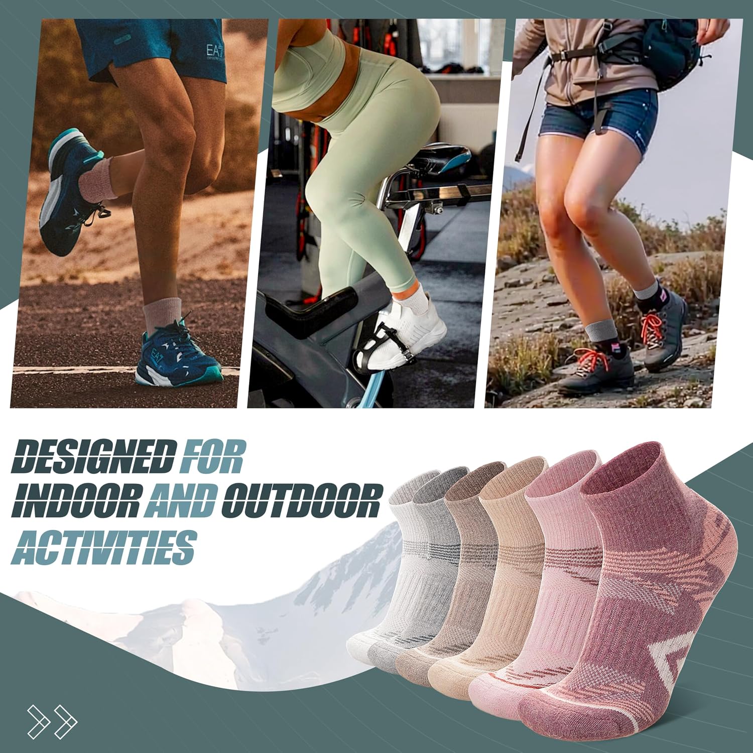 Detalle de ANTSANG 6 Pairs Merino Wool Quarter Ankle Hiking Socks with Compression and Thick Cushion