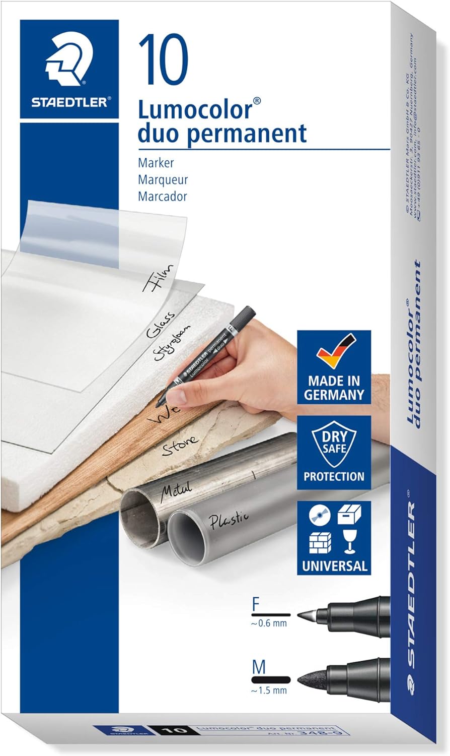 Detalle de Staedtler Lumocolor Permanentmarker Duo Schwarz – 10 Stück