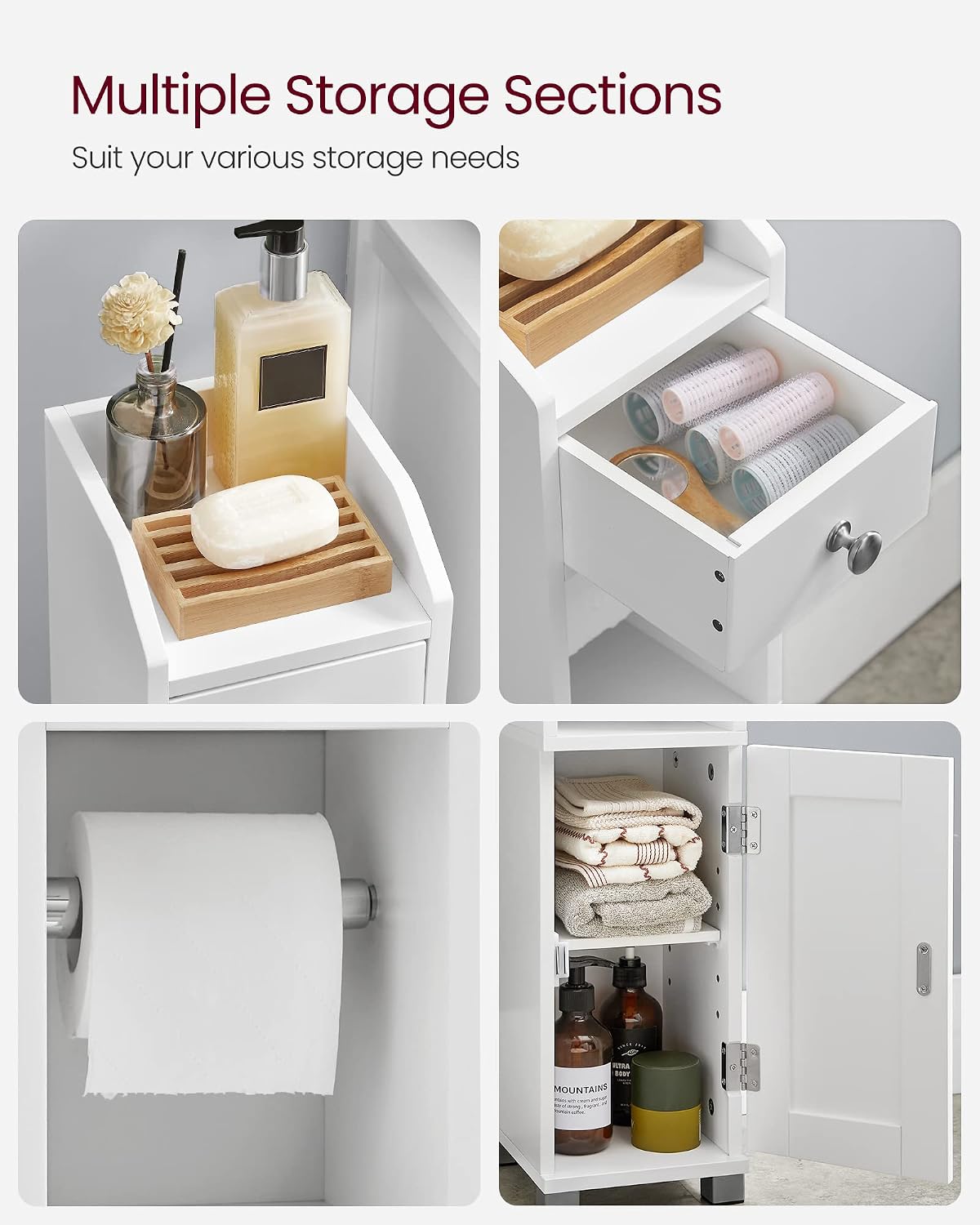 Thumbnail 4 de VASAGLE B34BBC846P31 Bathroom Cabinet, White, Adjustable Shelf