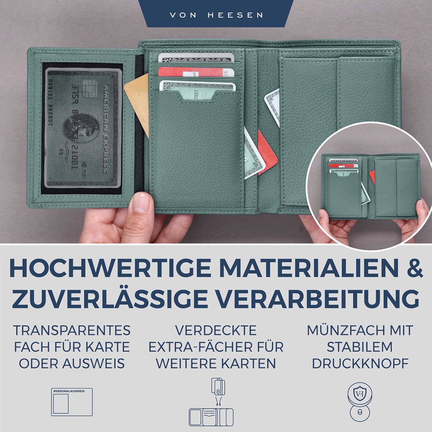Thumbnail 3 de VON HEESEN RFID-geschützte Echtleder-Geldbörse in Türkis für Damen & Herren
