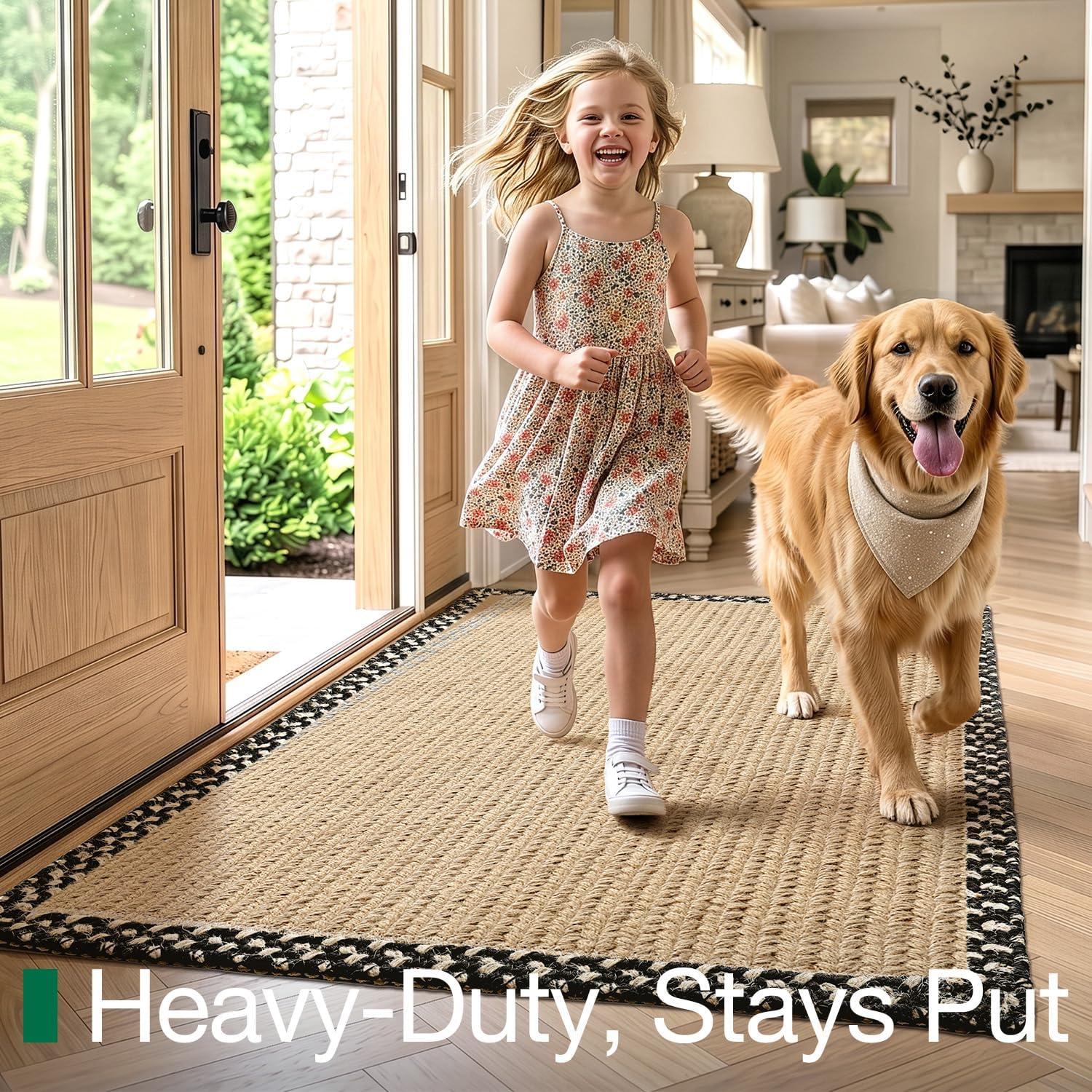 Detalle 1 de LUMI Natural Jute 24 x 36 Indoor Door Mat, Handwoven with TPR Backing