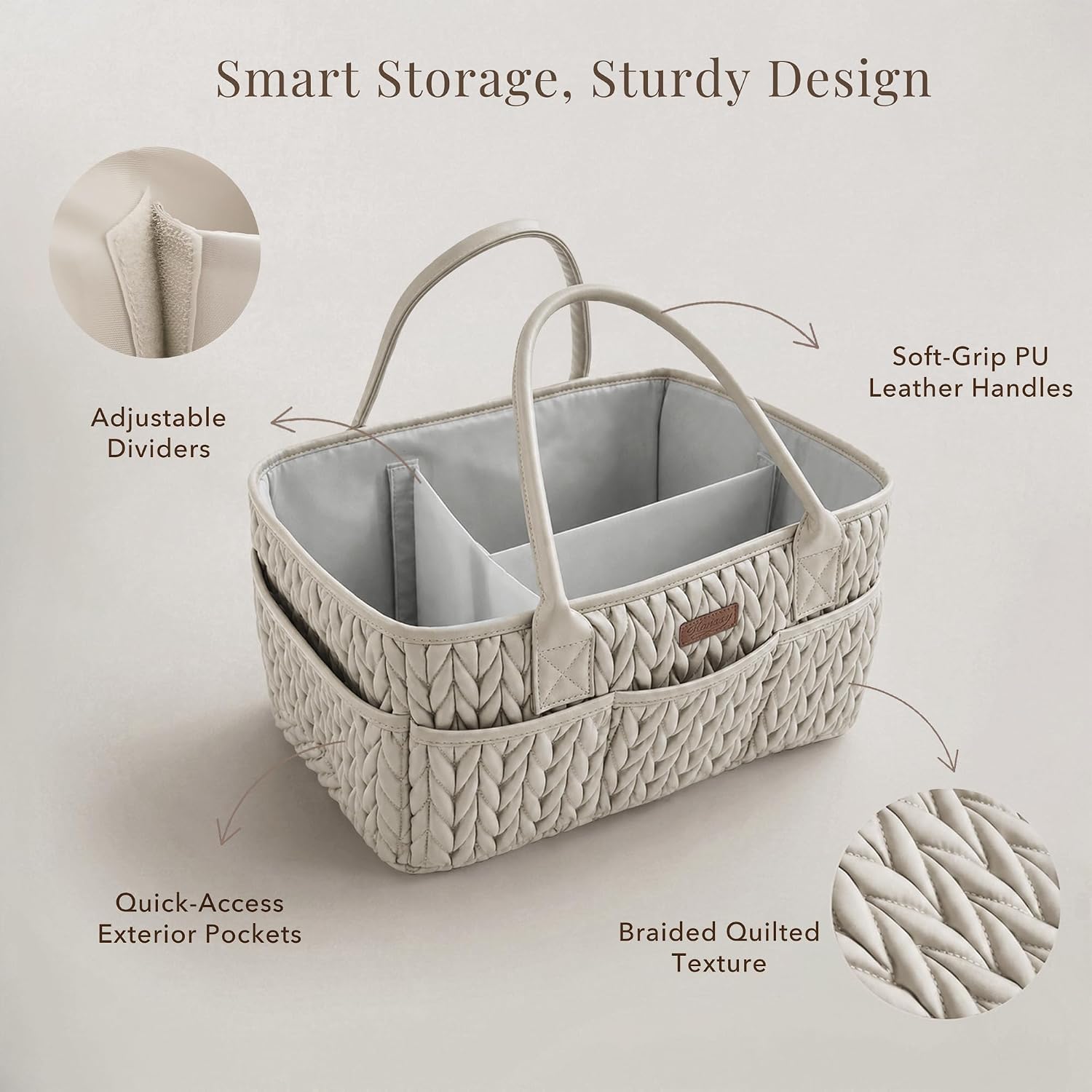 Detalle de Konssy KYMHMMB63 Baby Diaper Caddy, Braided Gray, Water-Repellent